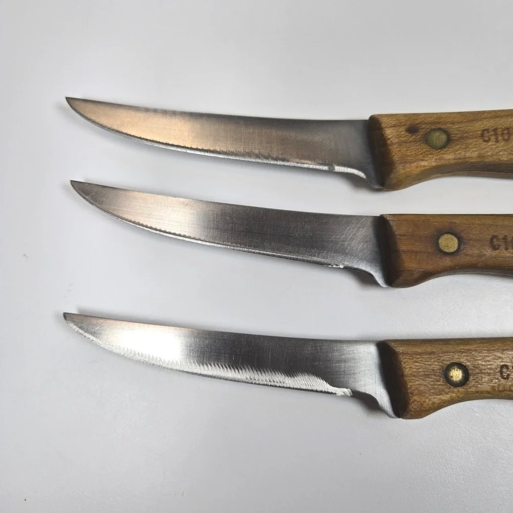 Chicago Cutlery C103 Steak Knives Set of 3 Wood Handle Brass Rivets USA Made
